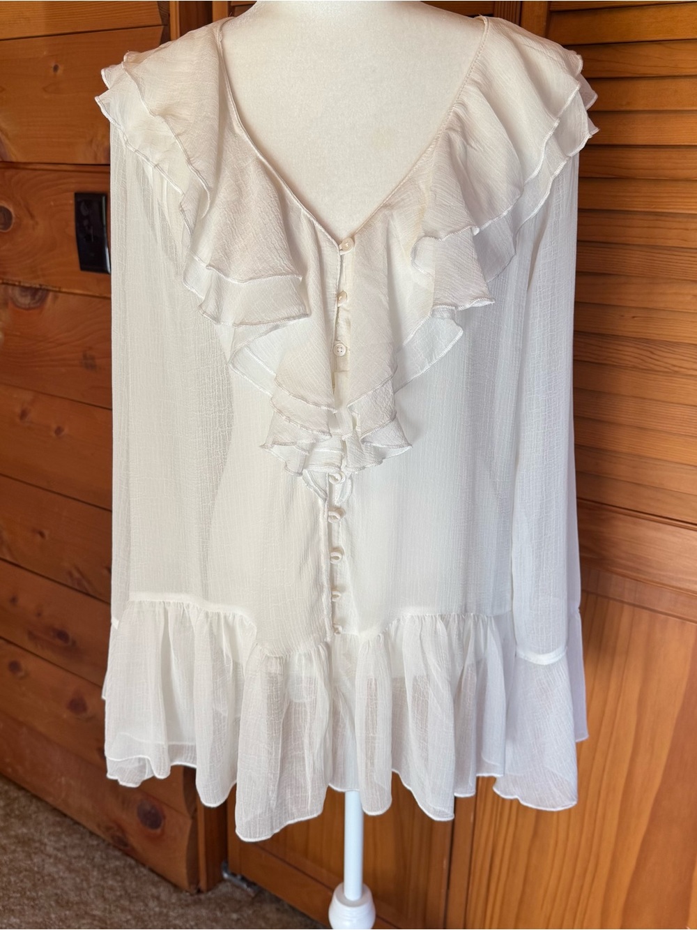 Free People Ivory Sheer Ruffle Button Front Boho Blouse